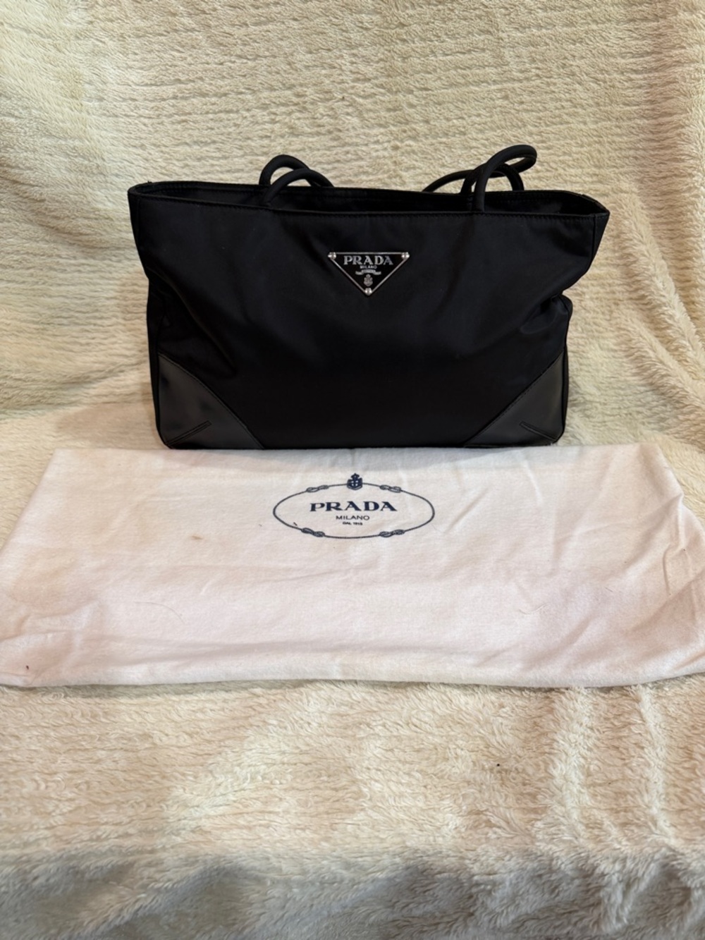 Prada Black Nylon Tote with Leather Accents